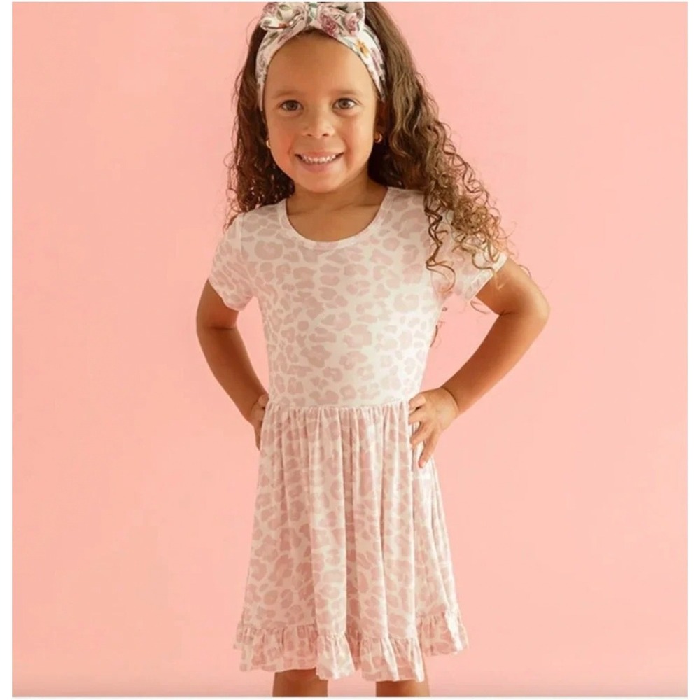 Posh Peanut Delaney Pink Leopard Ruffled Twirl Dress Girls Size 10Y-12Y